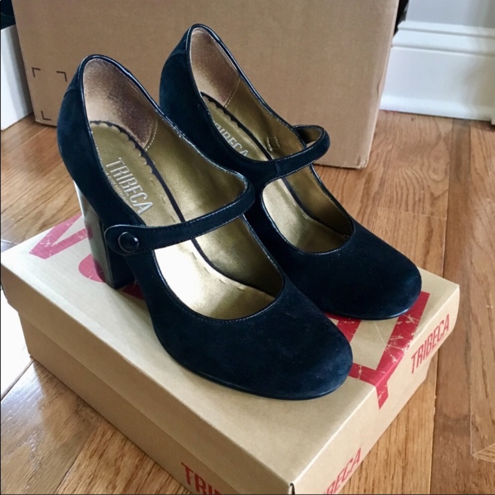 Black Suede Mary Jane Heels- Size 7